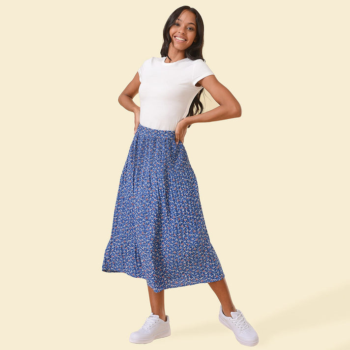 TAMSY Floral Pattern Skirt  - Green and Black 7332663 1
