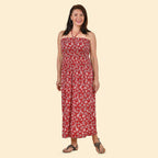 TAMSY Floral Pattern Smocked Dress (Size 8-20) - Red & Off White
