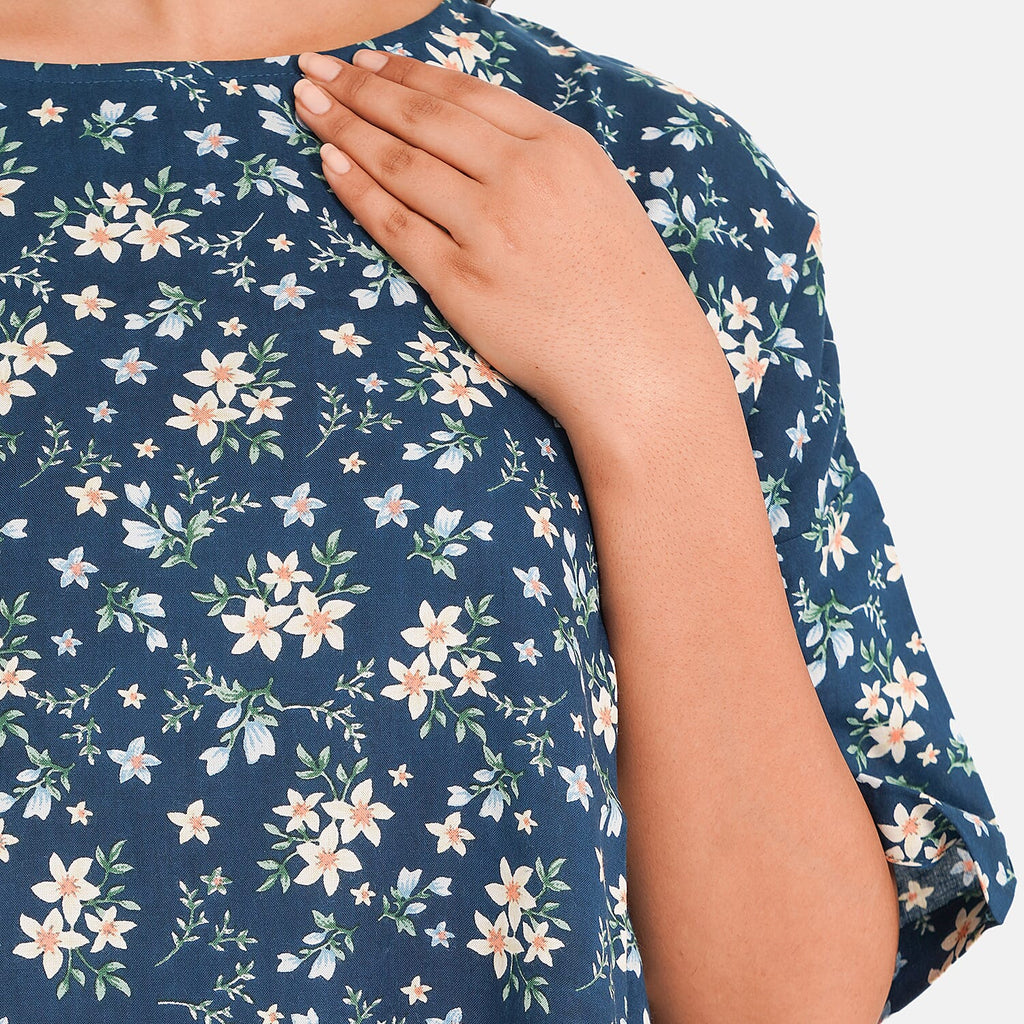 TAMSY 100% Viscose Floral Pattern Top (Size L,16-18) - Turquoise