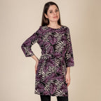 TAMSY Leaf Printed Plum Top (Size L,16-18) - Black - Purple