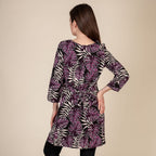 TAMSY Leaf Printed Plum Top (Size L,16-18) - Black - Purple