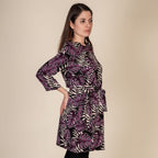 TAMSY Leaf Printed Plum Top (Size L,16-18) - Black - Purple