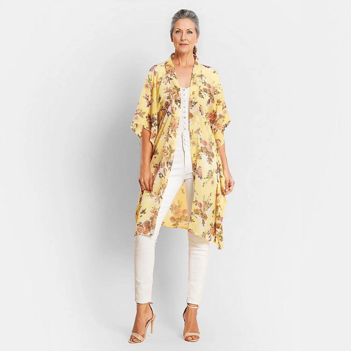 TAMSY Floral Pattern Women's Kimono - Yellow 7332613 0