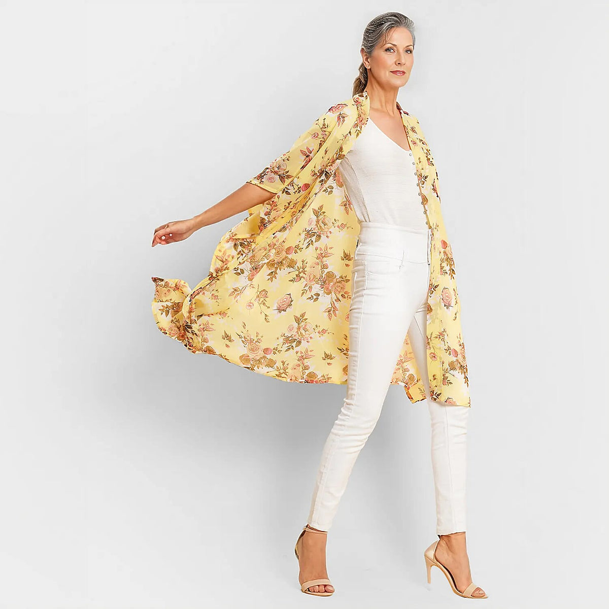TAMSY Floral Pattern Women's Kimono - Yellow 7332613 3