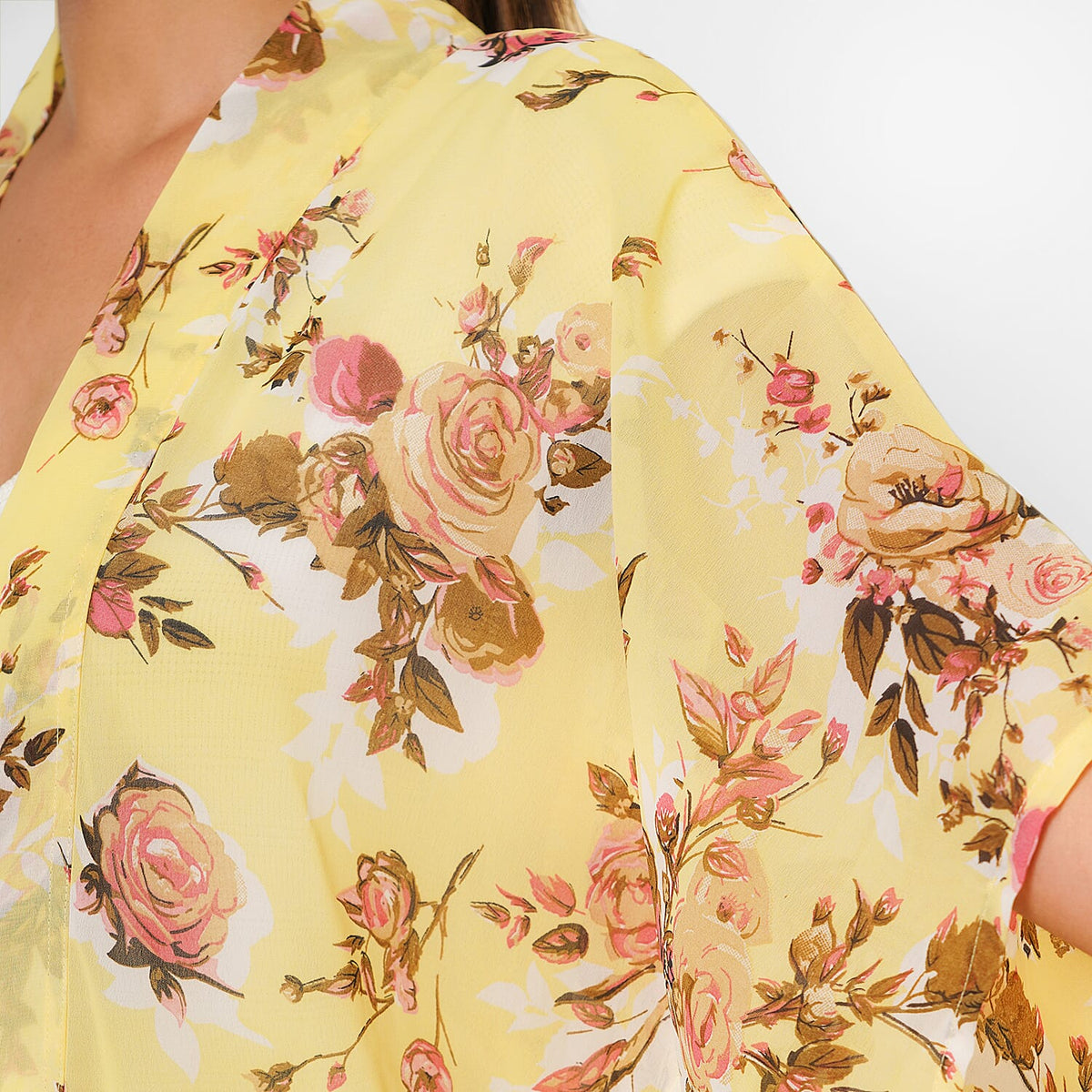TAMSY Floral Pattern Women's Kimono - Yellow 7332613 4