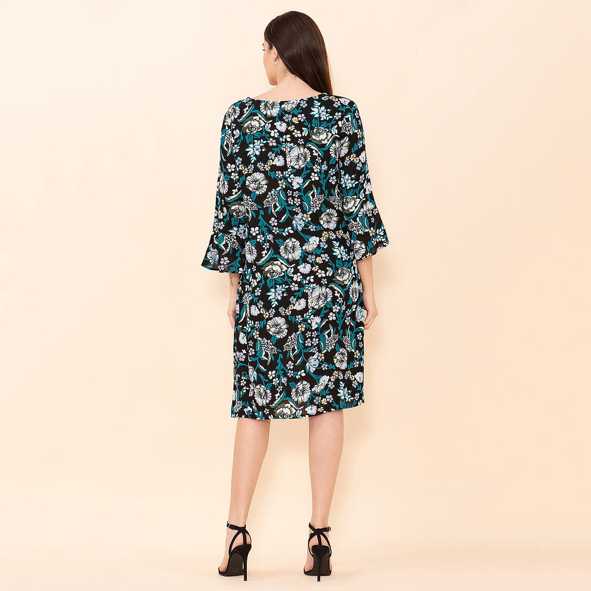 TAMSY Floral Pattern Women's Midi Dress - Black, Teal and Multi 7597516 2