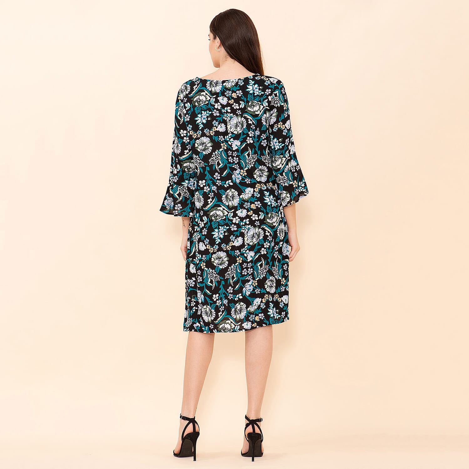 TAMSY Floral Pattern Women's Midi Dress - Black, Teal and Multi 7597516 2