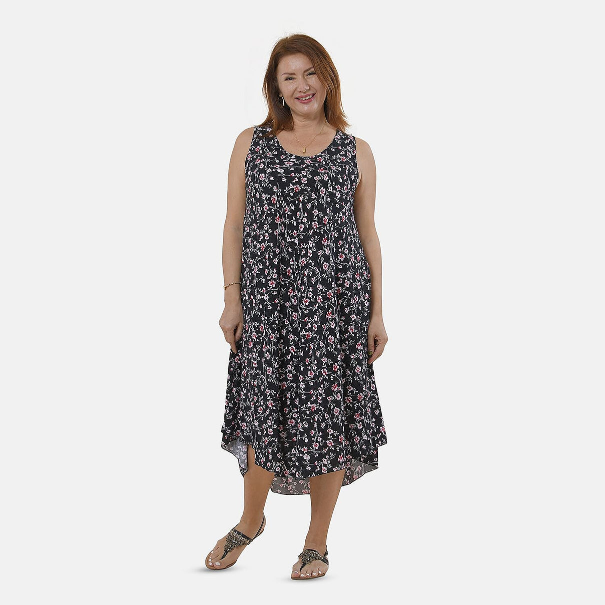 TAMSY Floral Pattern Women's Midi Dress - Black 7330411 0