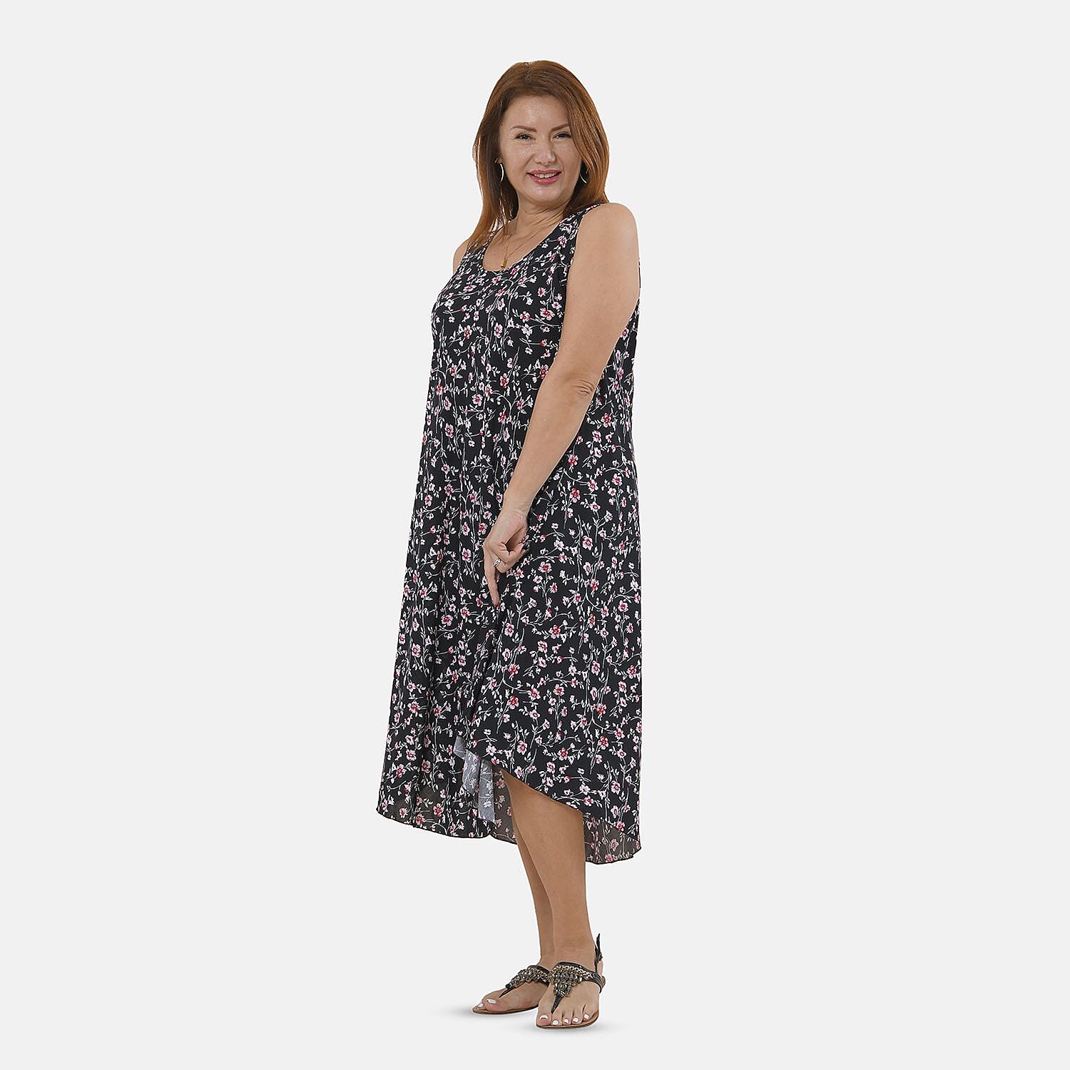 TAMSY Floral Pattern Women's Midi Dress - Black 7330411 3