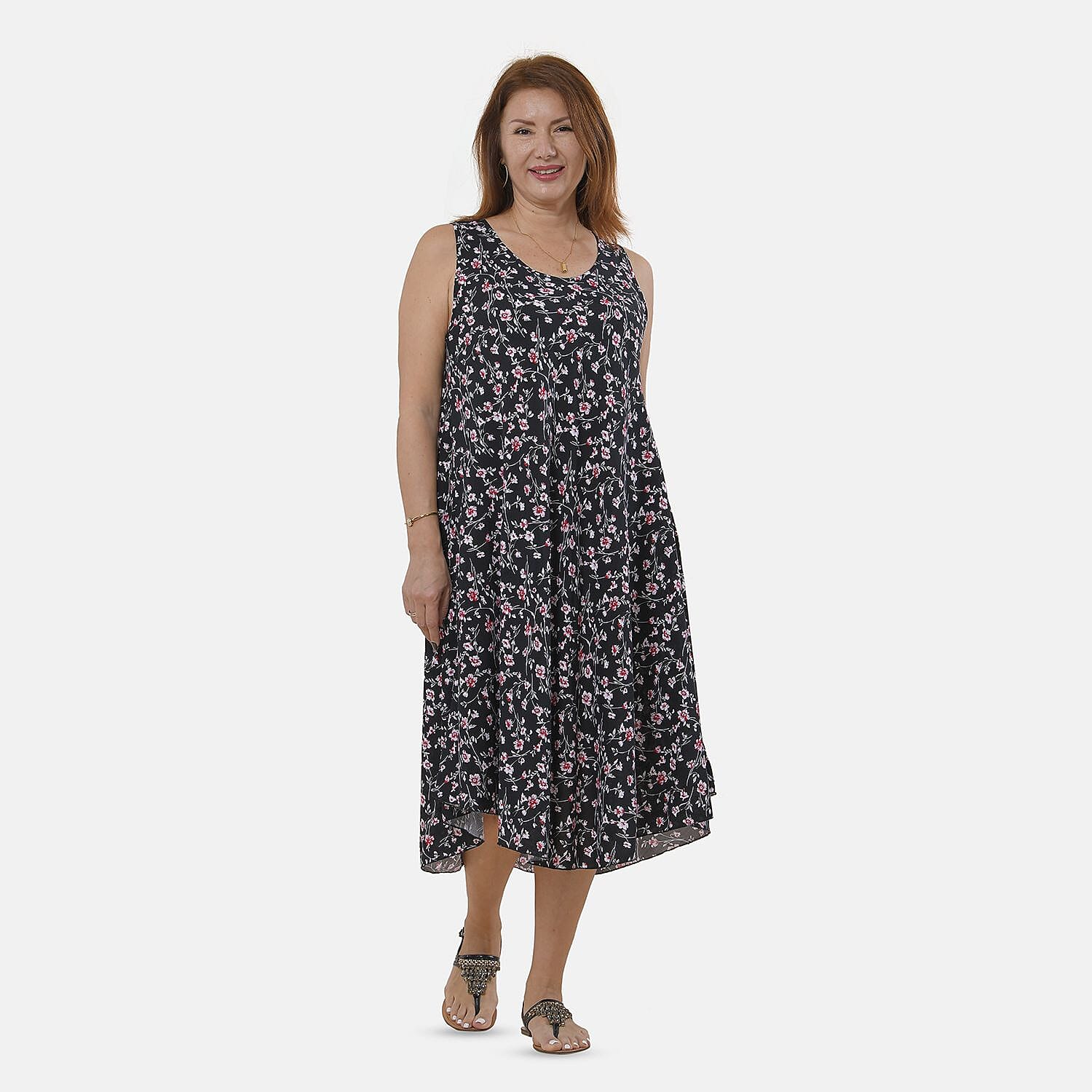 TAMSY Floral Pattern Women's Midi Dress - Black 7330411 4