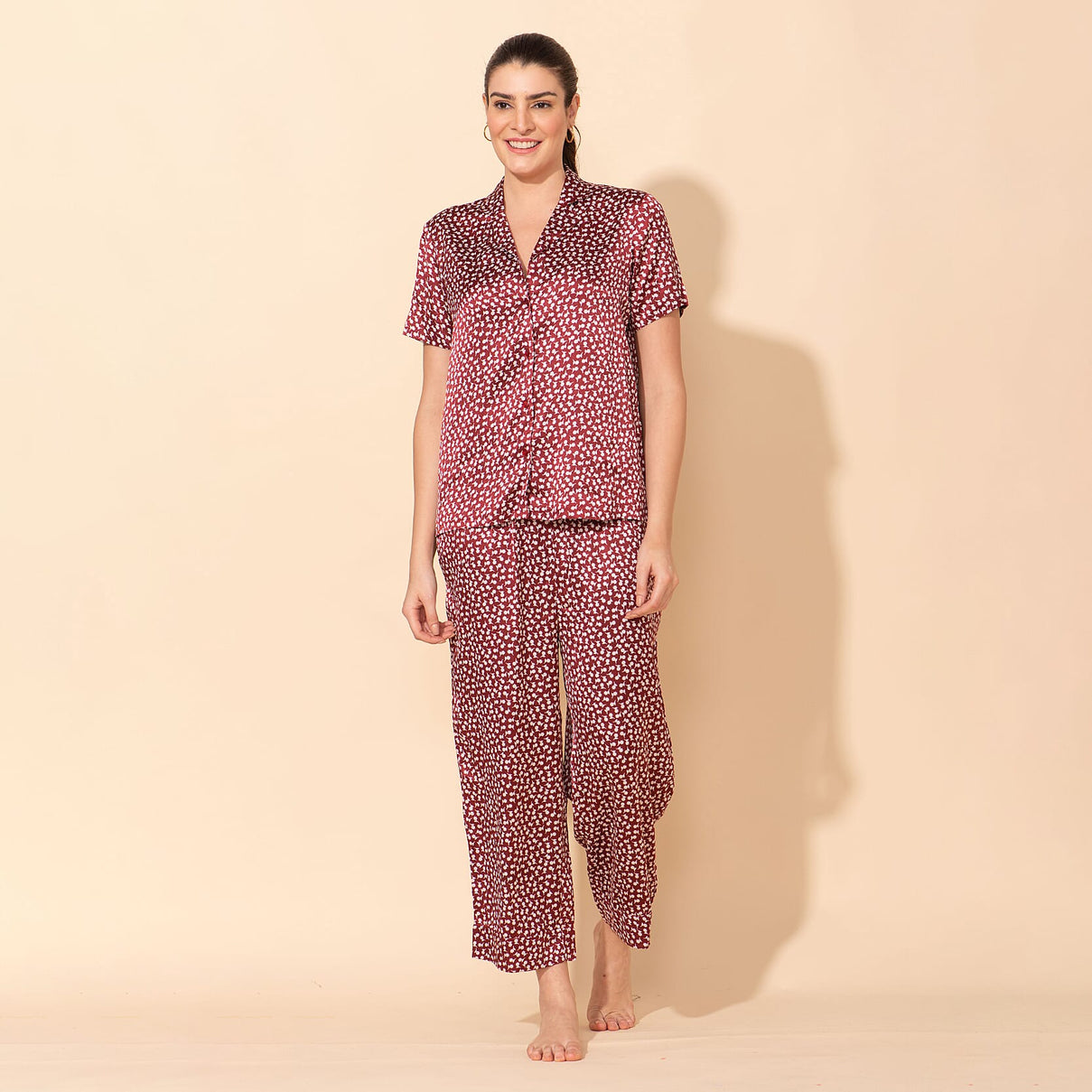 TAMSY Floral Pattern Women's Nightwear Set - Maroon 7908227 0
