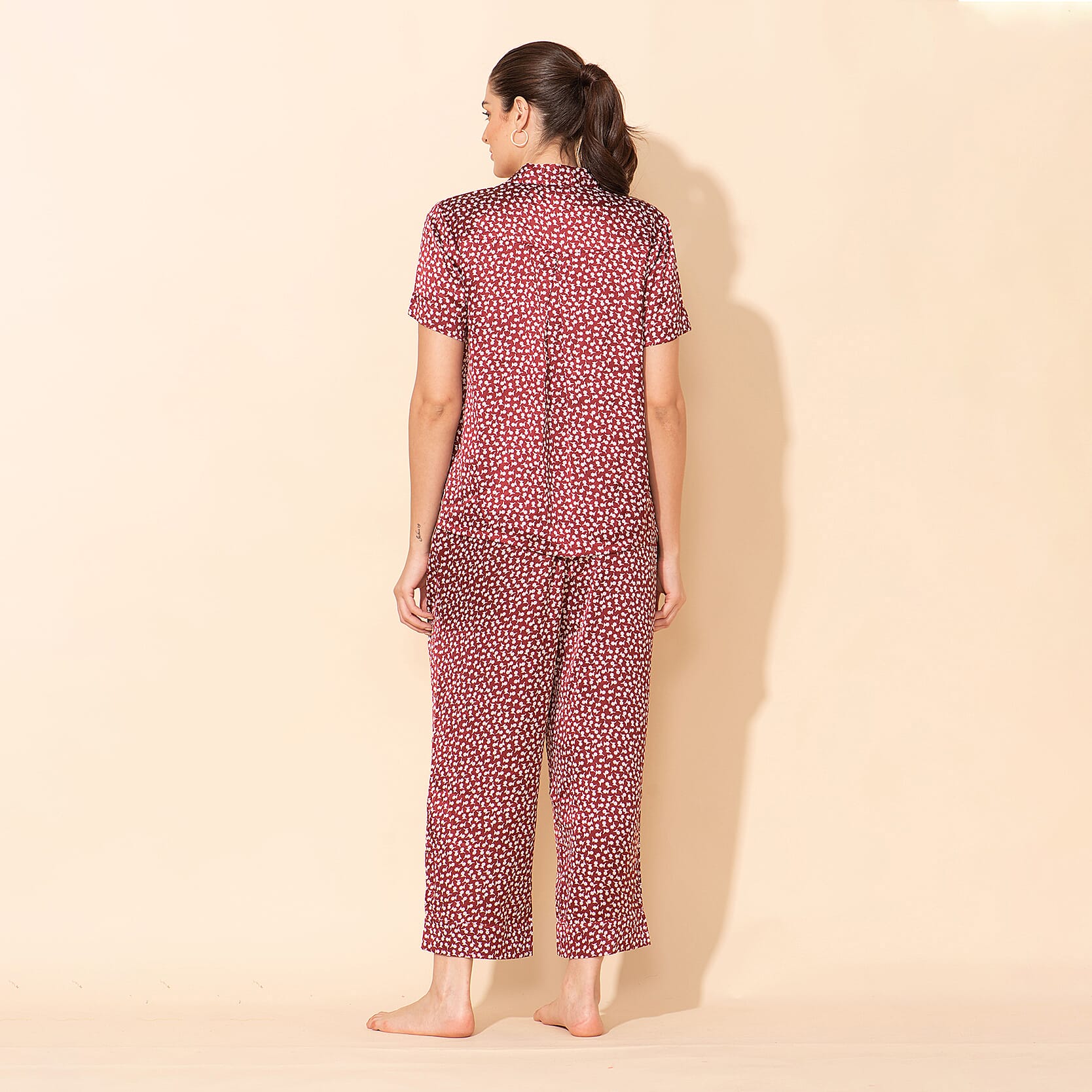 TAMSY Floral Pattern Women's Nightwear Set - Maroon 7908227 3