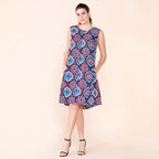 TAMSY 100% Viscose Floral Pattern Sleeveless Dress (Size 10) - Navy