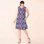 TAMSY 100% Viscose Floral Pattern Sleeveless Dress (Size 10) - Navy