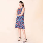 TAMSY 100% Viscose Floral Pattern Sleeveless Dress (Size 10) - Navy