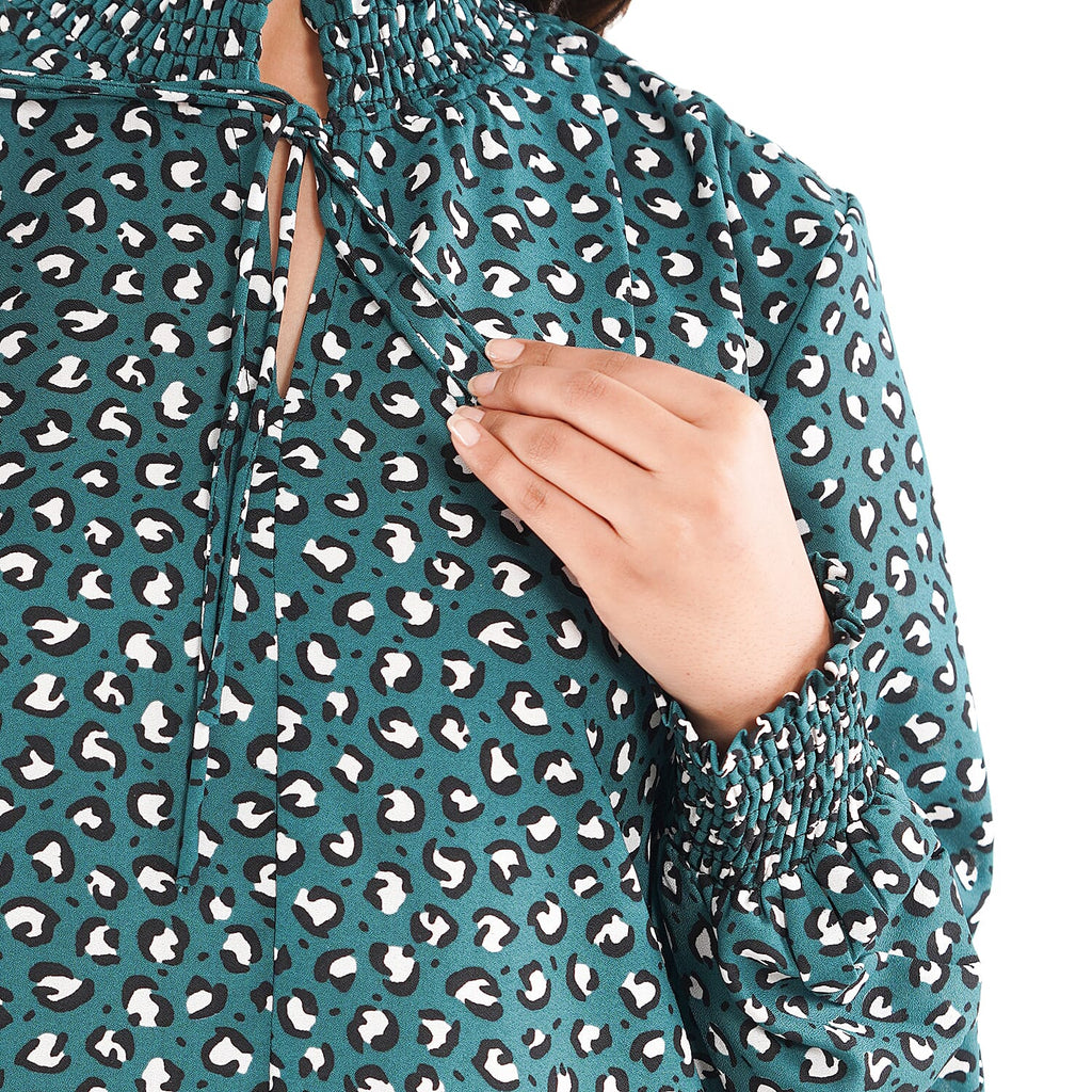 TAMSY Leopard Pattern Top (Size 10) - Green, Black - White