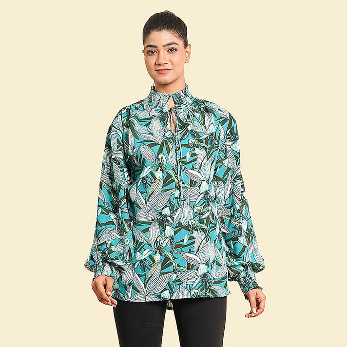 TAMSY Floral Pattern Women's Top - Turquoise 7311591 1