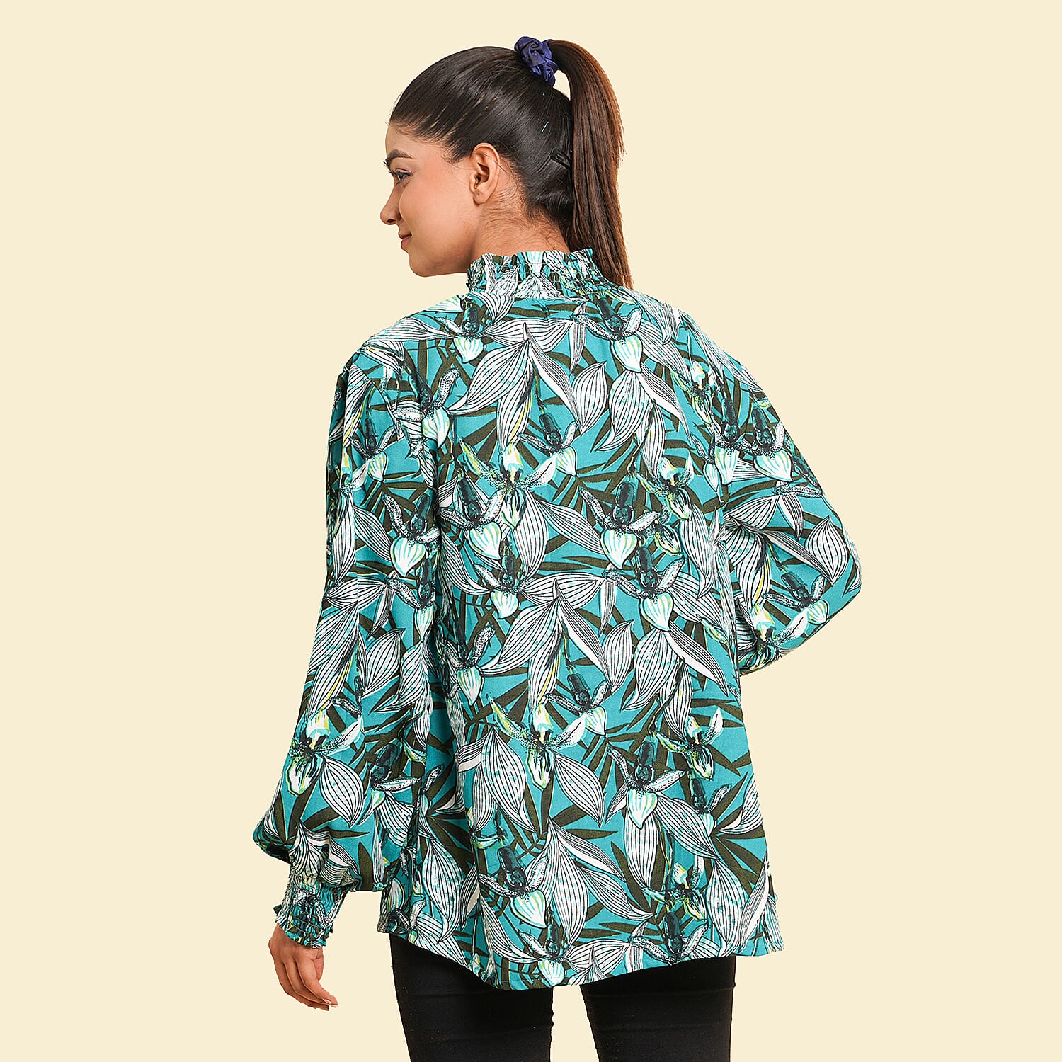 TAMSY Floral Pattern Women's Top - Turquoise 7311591 2