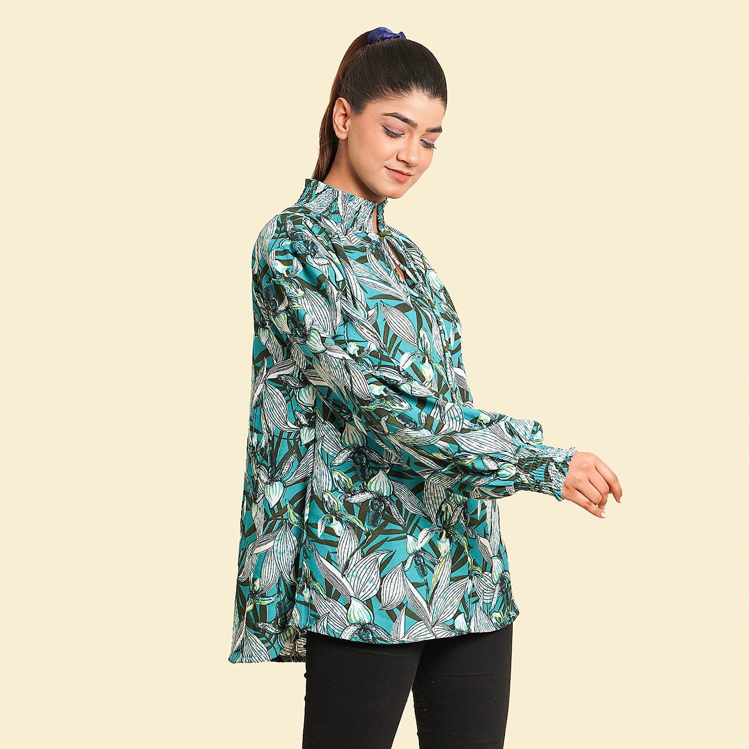 TAMSY Floral Pattern Women's Top - Turquoise 7311591 3