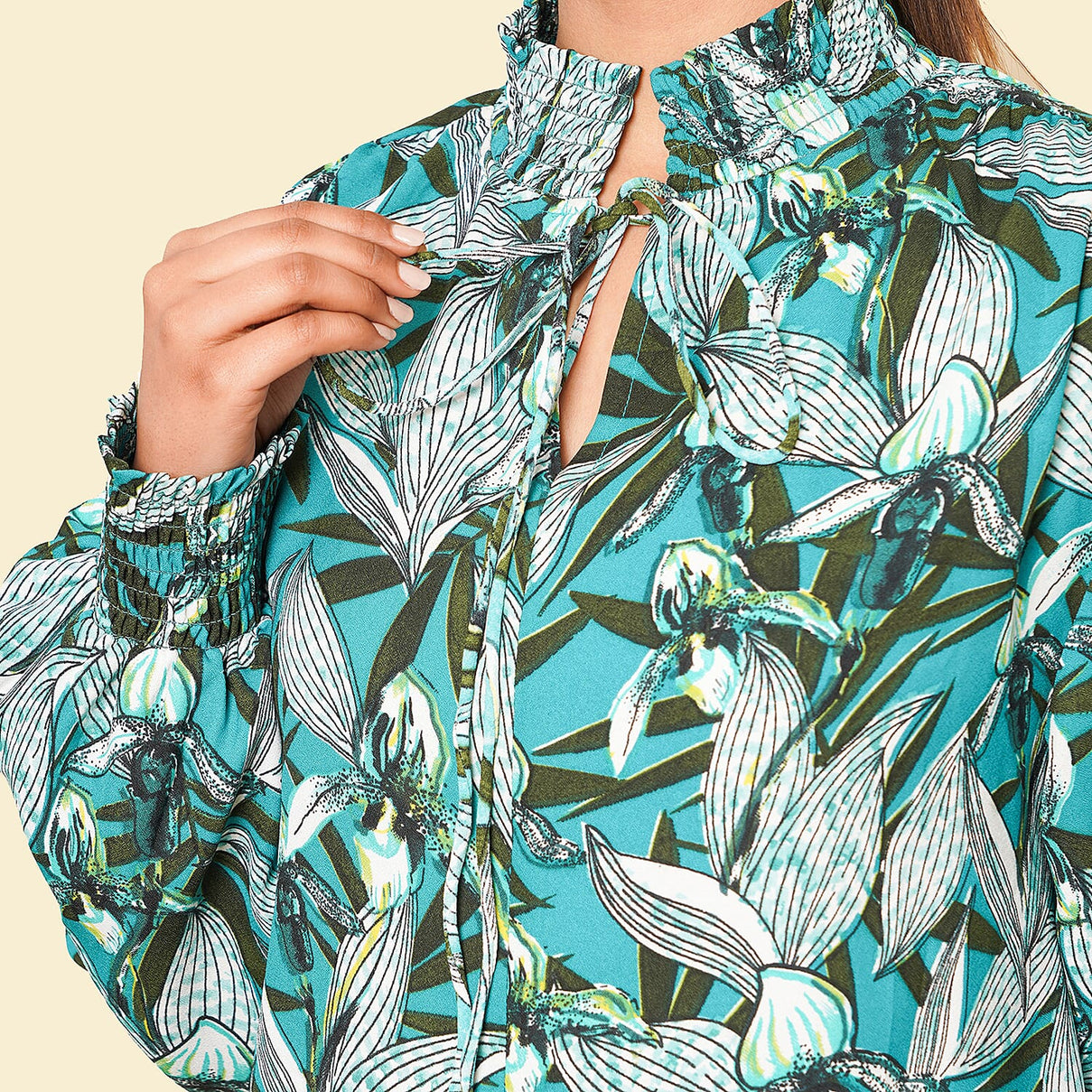 TAMSY Floral Pattern Women's Top - Turquoise 7311591 4