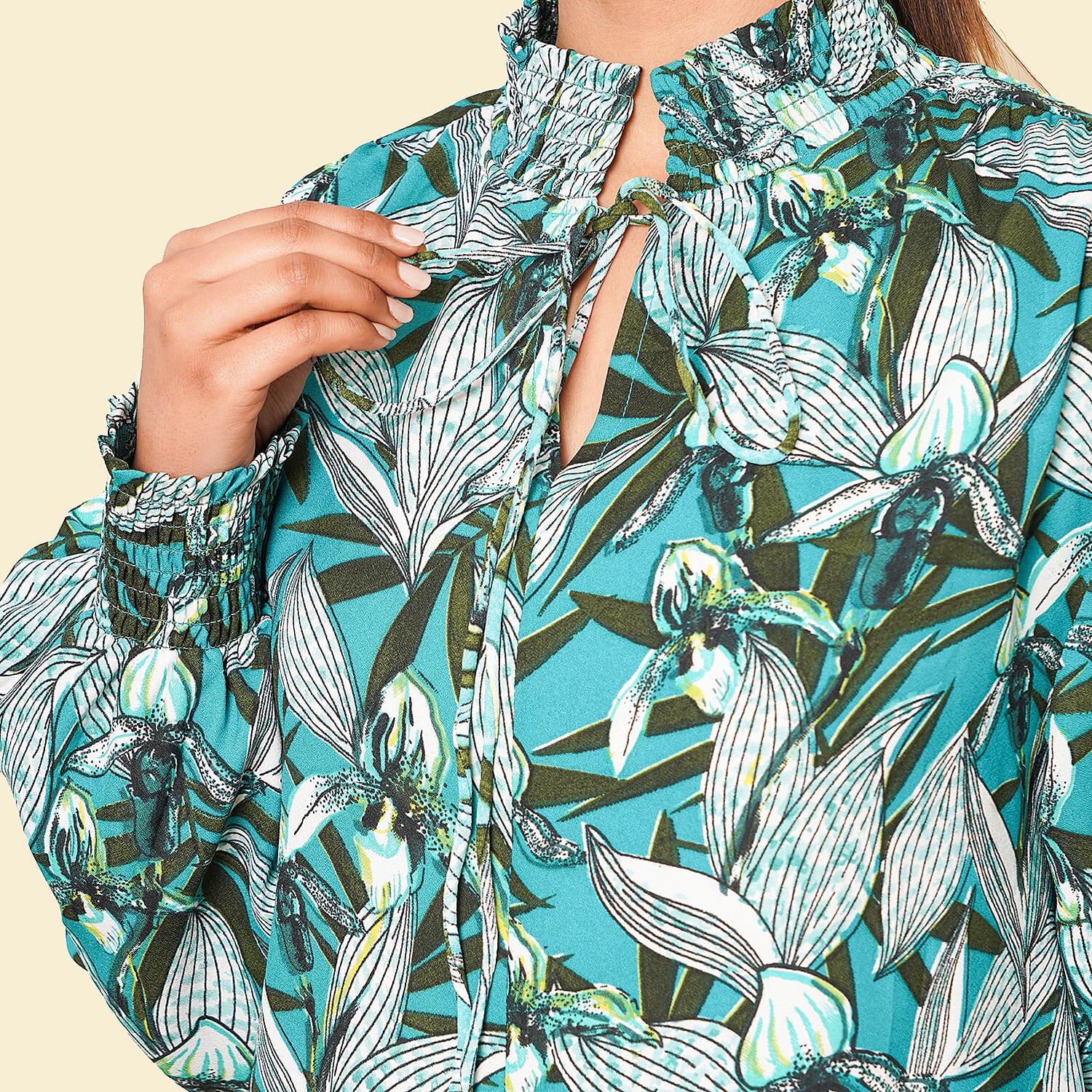 TAMSY Floral Pattern Women's Top - Turquoise 7311591 4