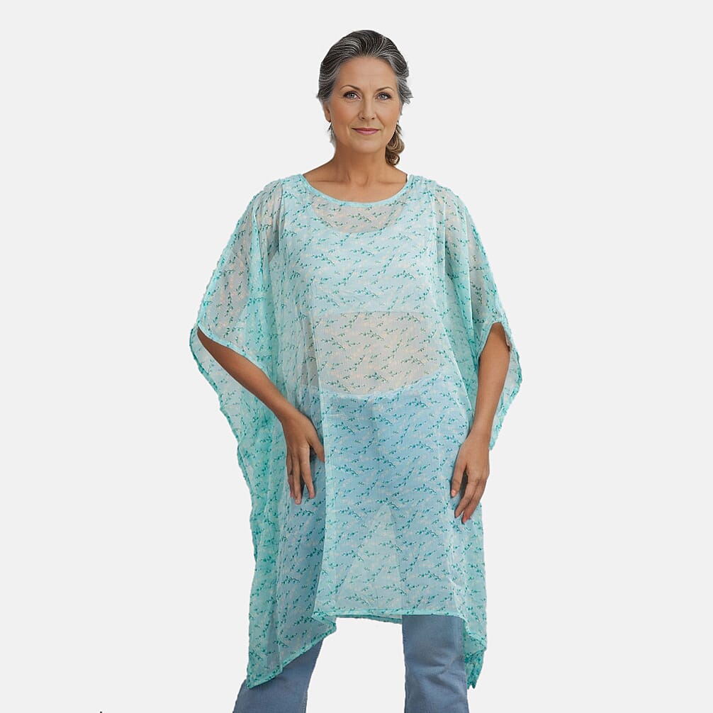 TAMSY Floral Printed Chiffon Kaftan  - Sea Green 6704670 0
