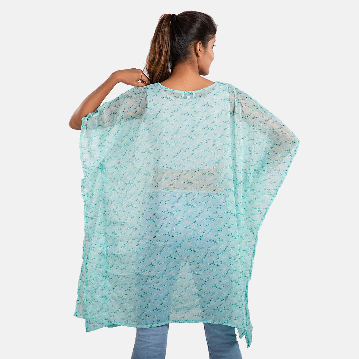 TAMSY Floral Printed Chiffon Kaftan  - Sea Green 6704670 2