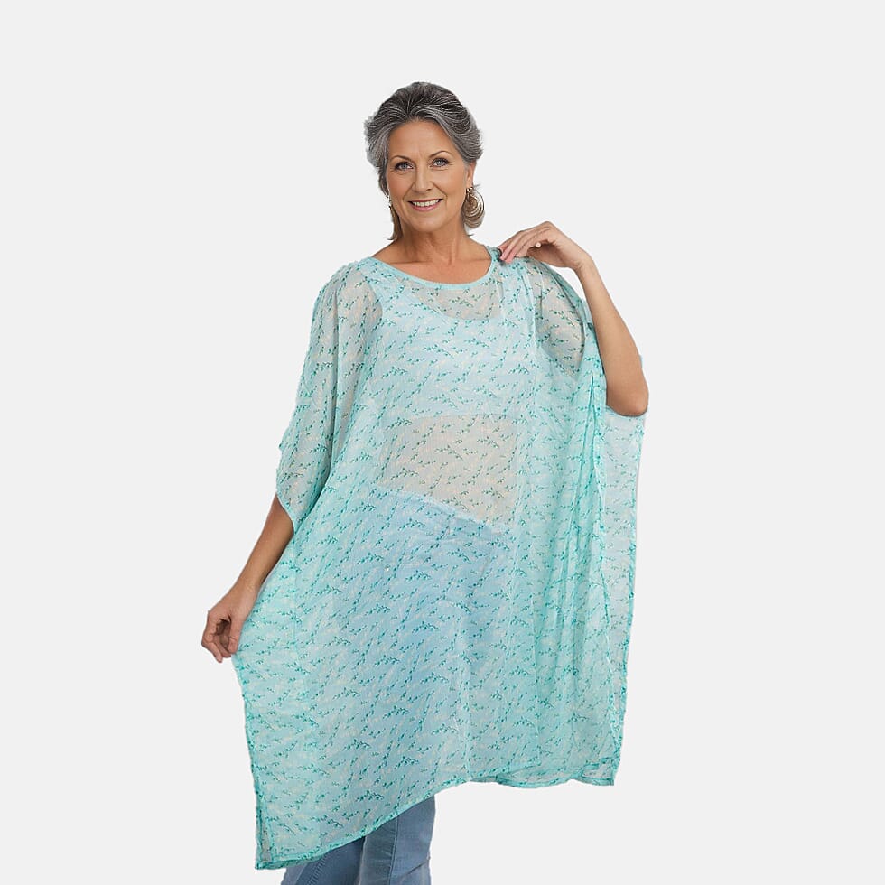TAMSY Floral Printed Chiffon Kaftan  - Sea Green 6704670 3