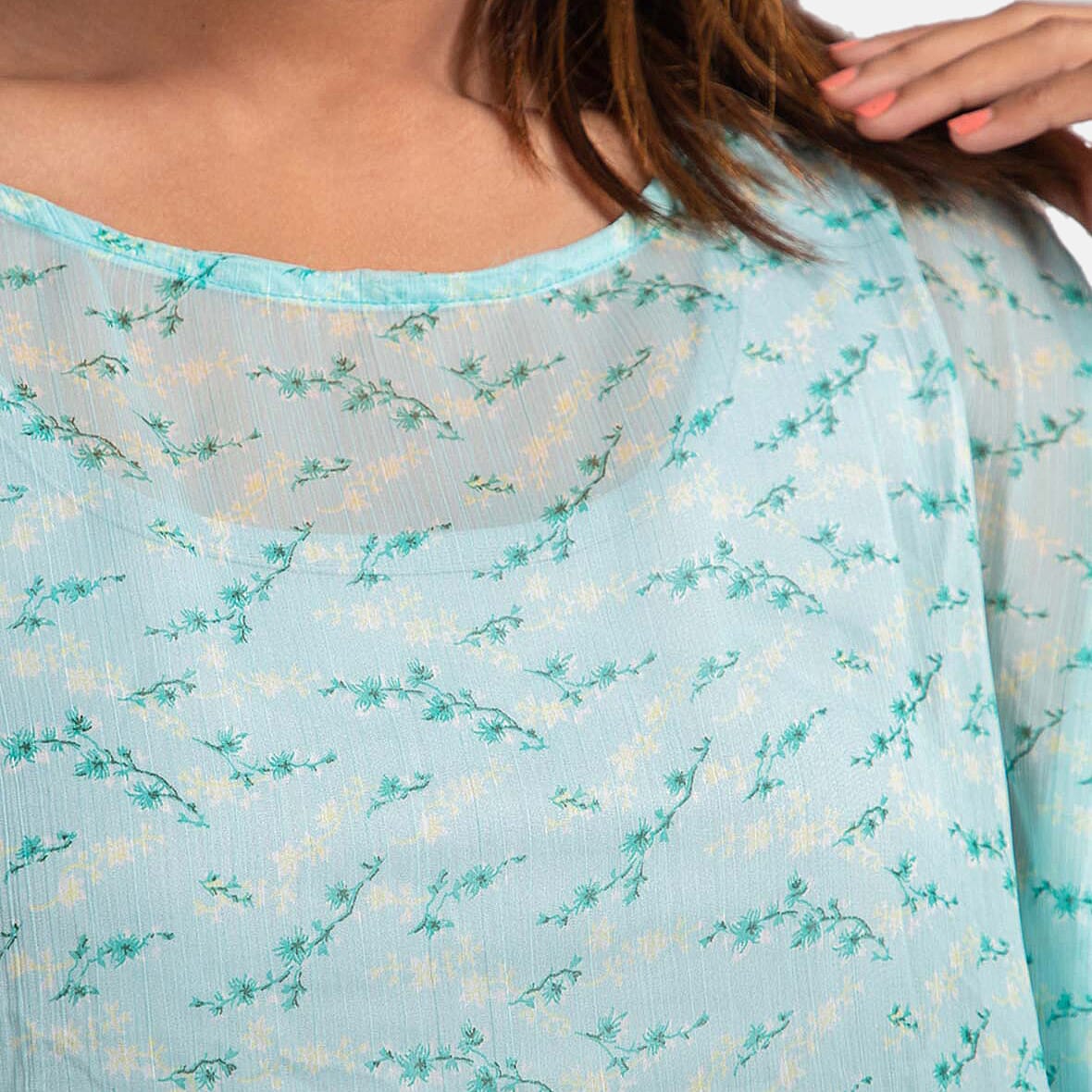 TAMSY Floral Printed Chiffon Kaftan  - Sea Green 6704670 4