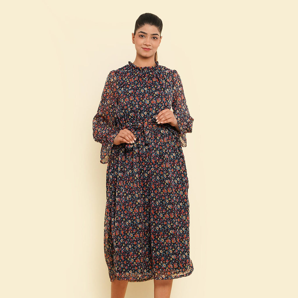 Floral Printed Dress (Size M, 12-14) - Black