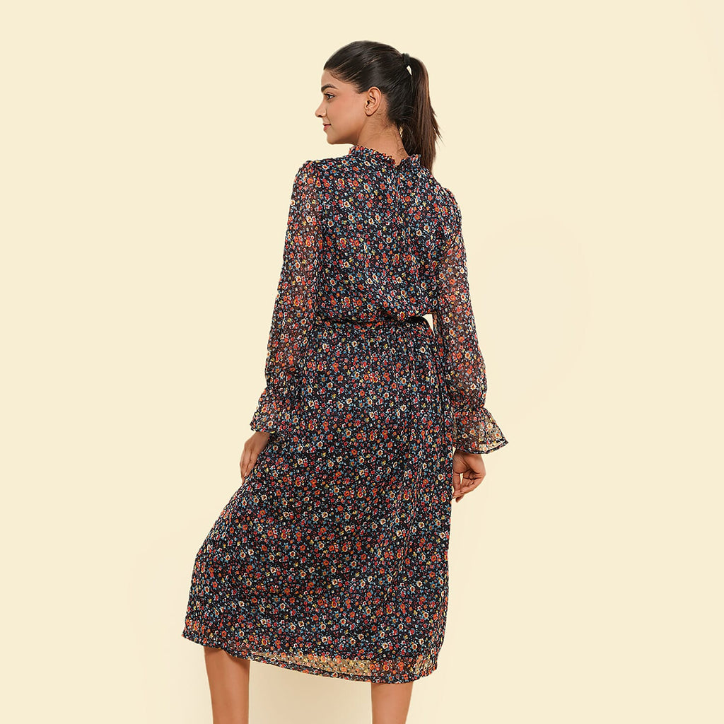 Floral Printed Dress (Size XL, 20-22) - Black