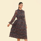 Floral Printed Dress (Size XL, 20-22) - Black