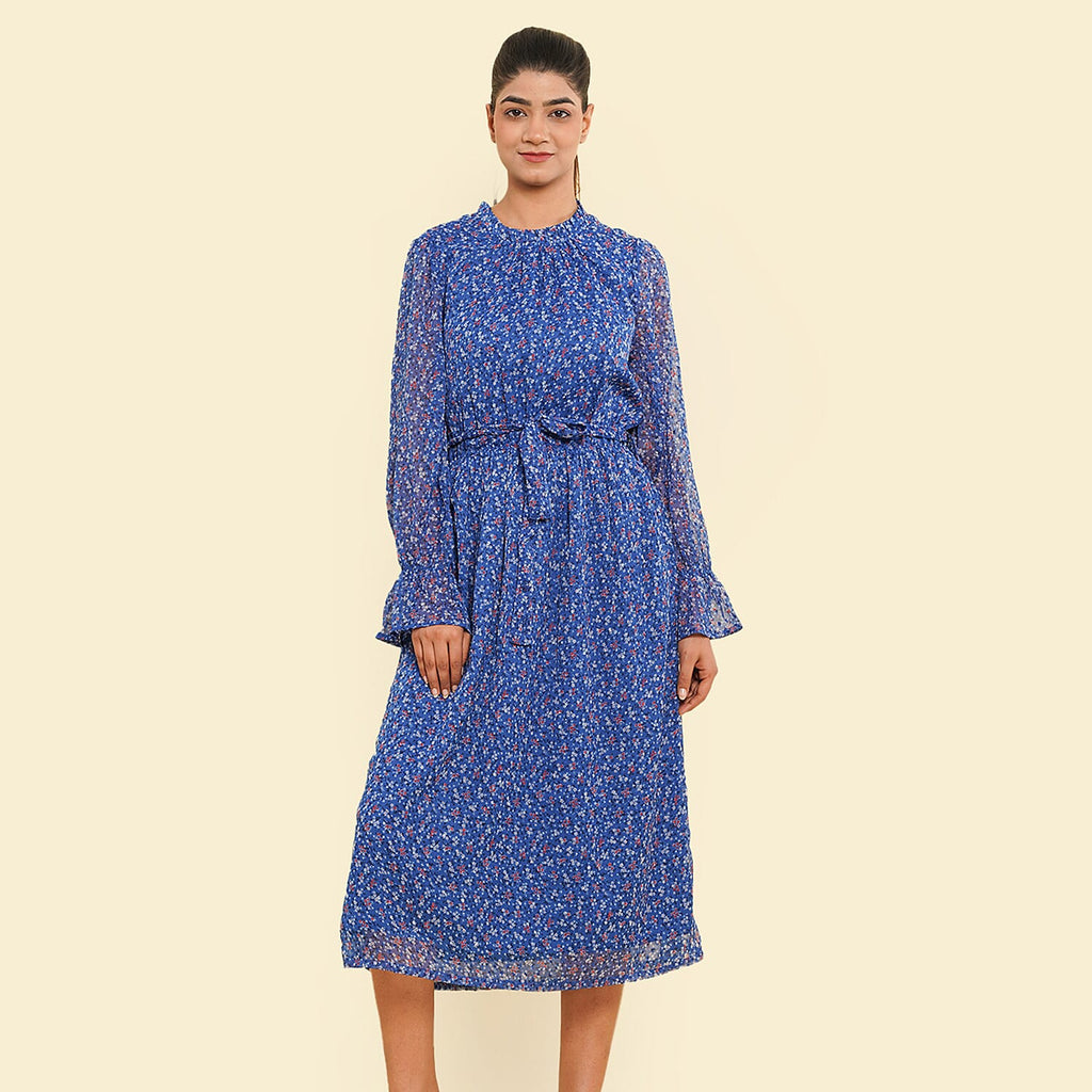 Floral Printed Dress (Size L, 16-18) - Blue