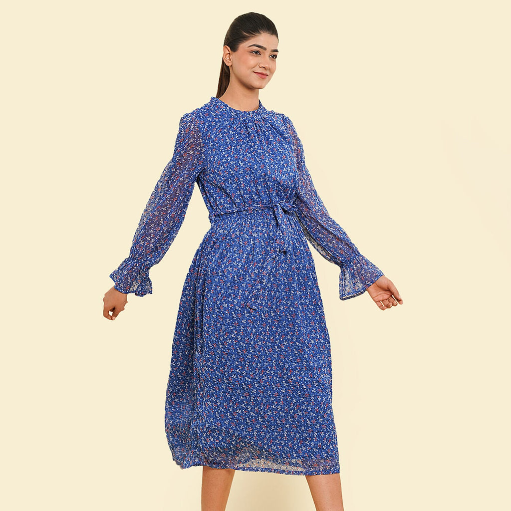 Floral Printed Dress (Size L, 16-18) - Blue