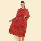 TAMSY Floral Printed Dress (Size L, 16-18) - Red