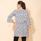 TAMSY 100% Viscose Printed Crepe Top (Size 10) - White & Blue