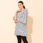 TAMSY 100% Viscose Printed Crepe Top (Size 10) - White & Blue