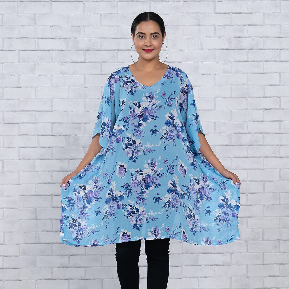 TAMSY Floral Printed V-Neck Women's Top - Blue 7317294 2
