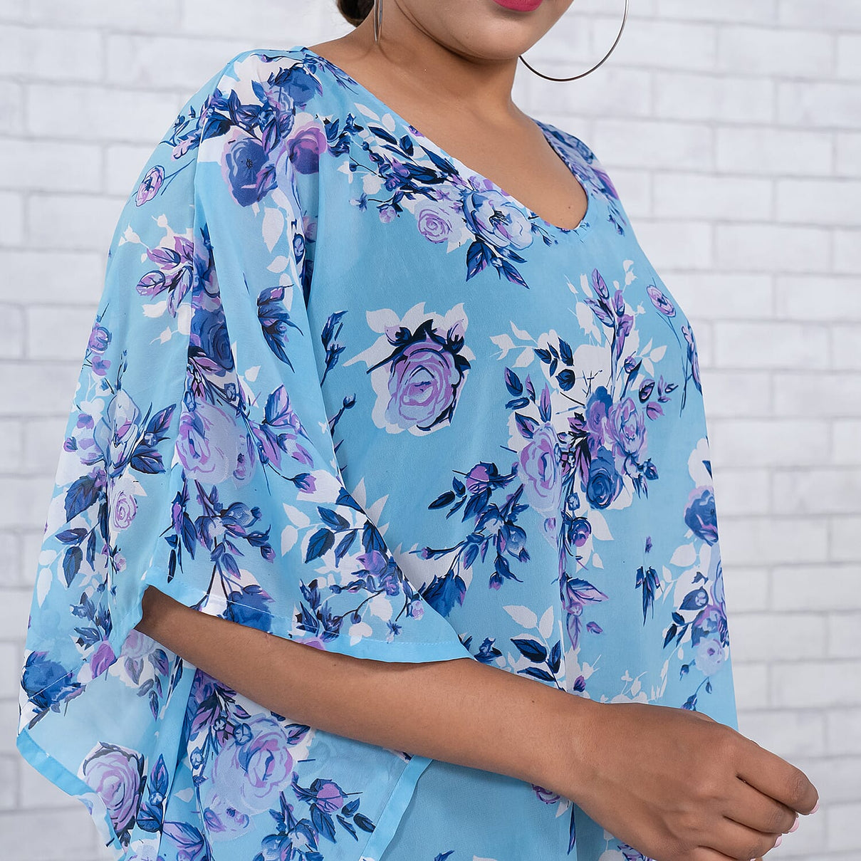 TAMSY Floral Printed V-Neck Women's Top - Blue 7317316 4