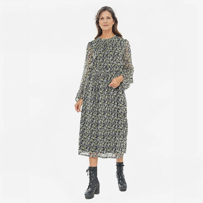 TAMSY Floral Pattern Dress - Green and Black 7310034 1