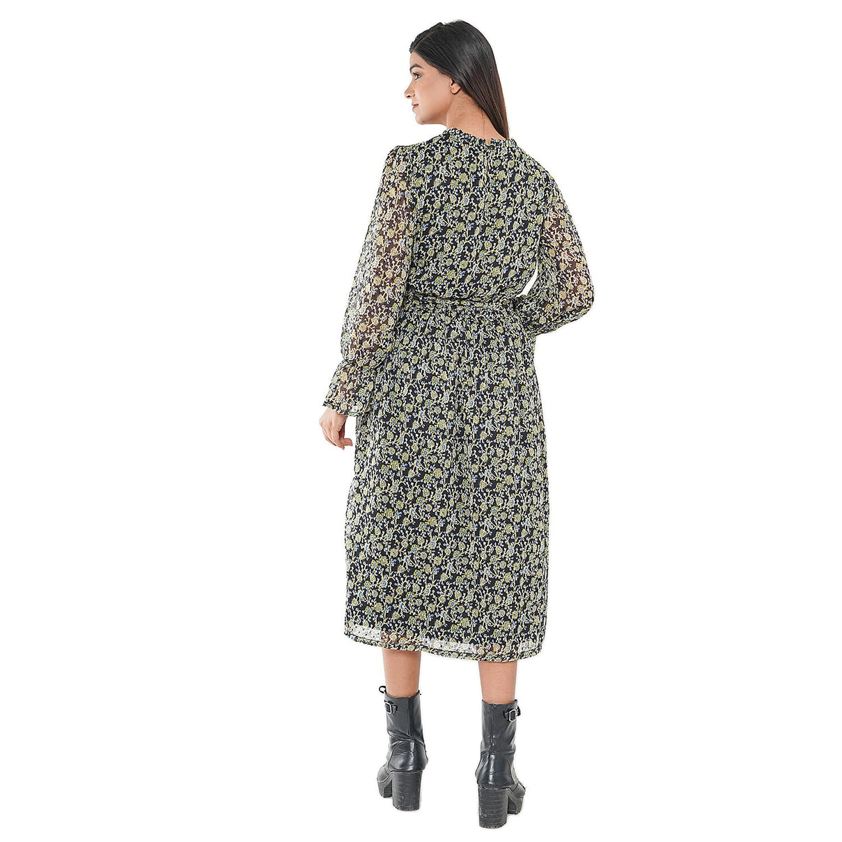 TAMSY Floral Pattern Dress - Green and Black 7310038 2