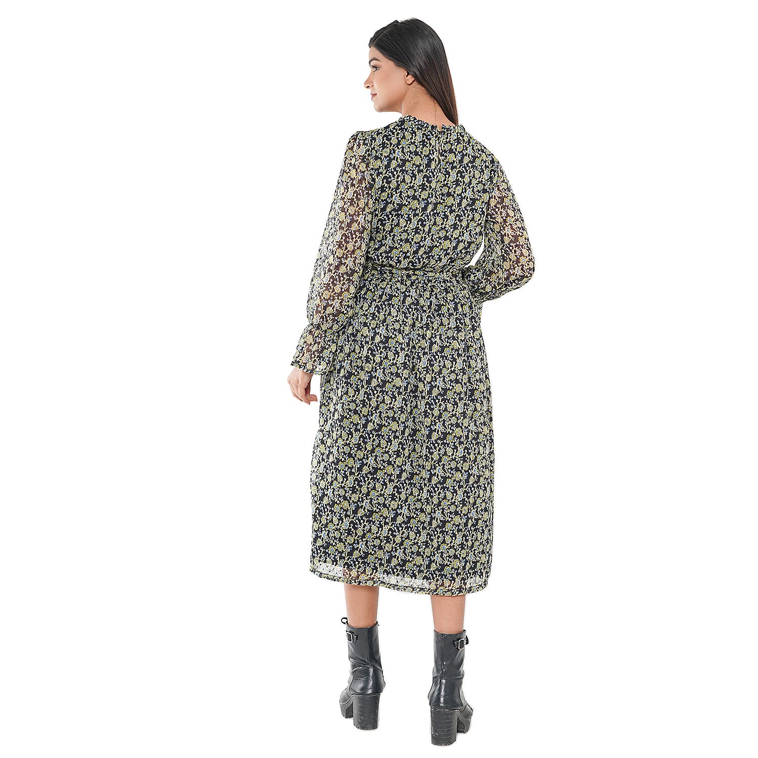 TAMSY Floral Pattern Dress - Green and Black 7310038 2