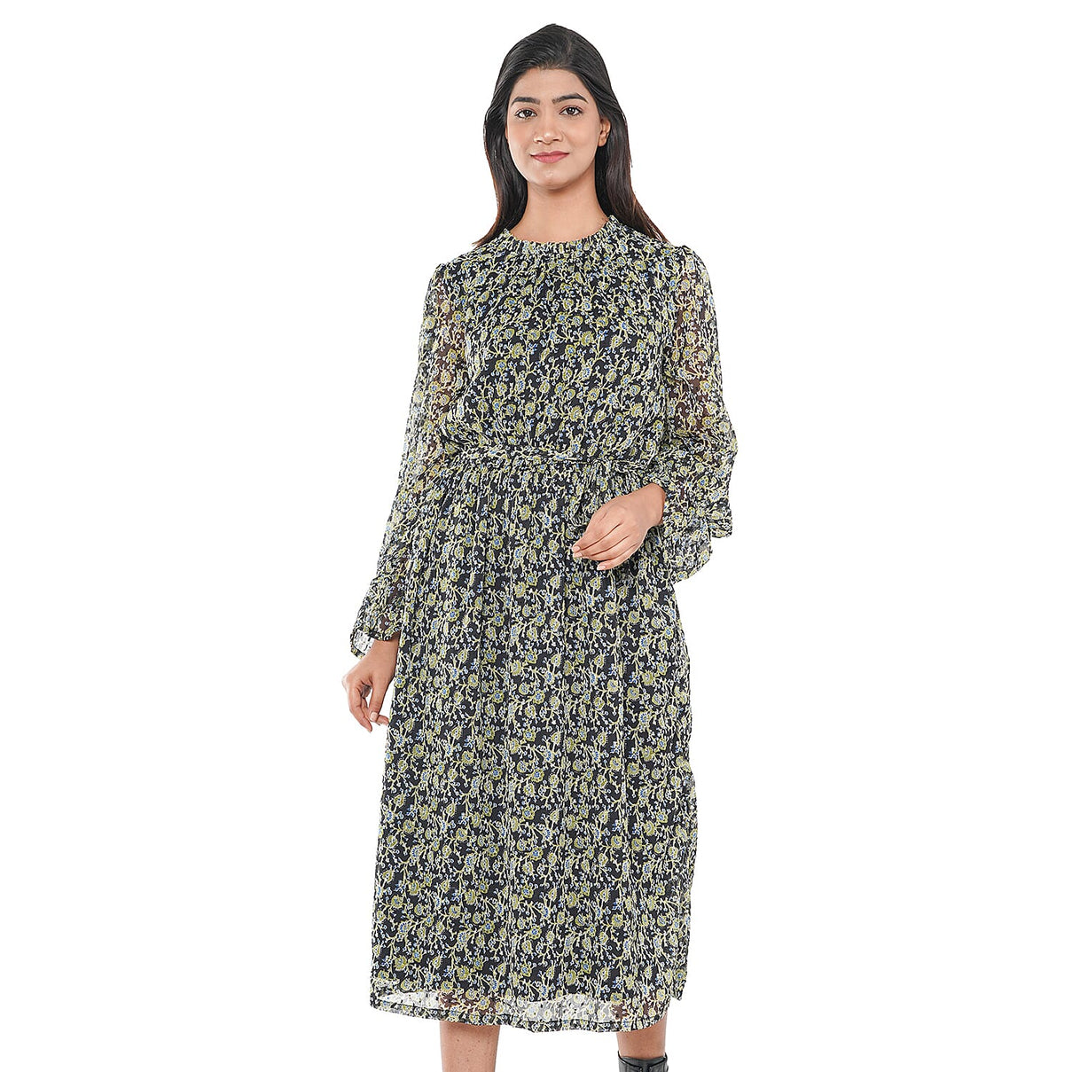 TAMSY Floral Pattern Dress - Green and Black 7310038 3