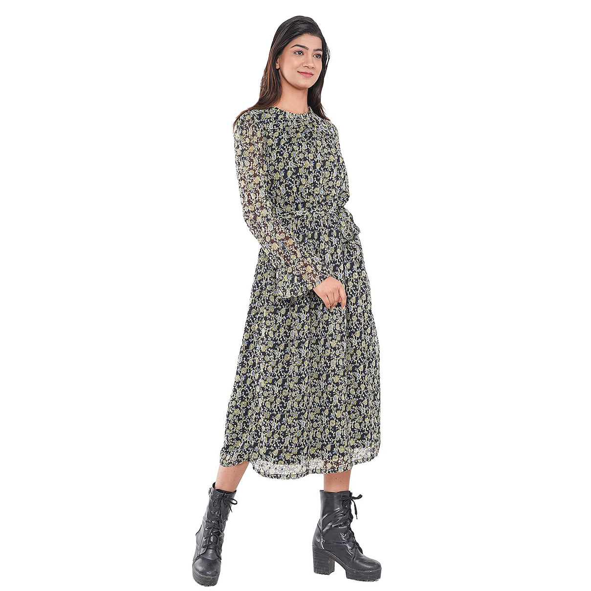 TAMSY Floral Pattern Dress - Green and Black 7310038 4