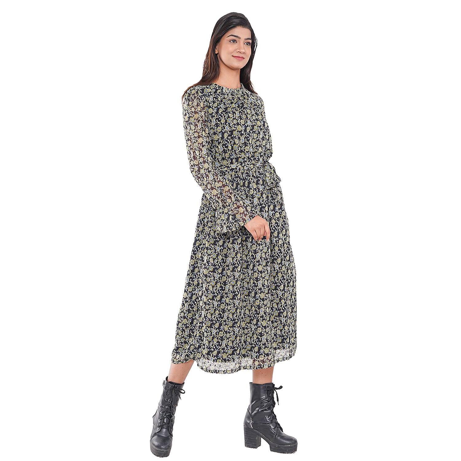 TAMSY Floral Pattern Dress - Green and Black 7310038 4