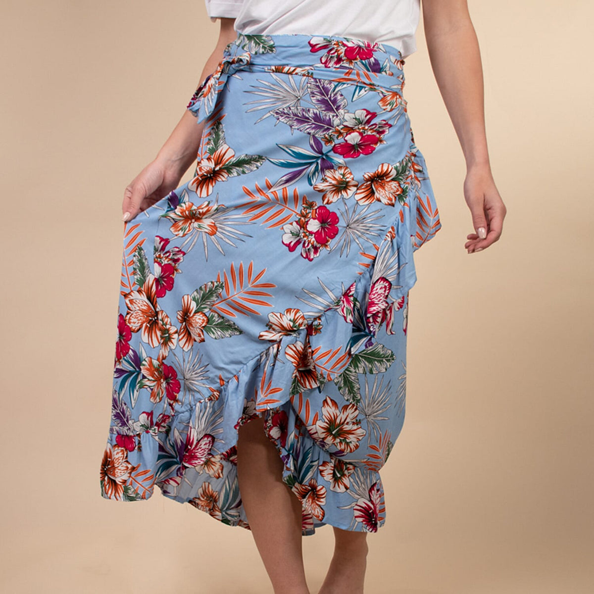 TAMSY Floral Printed Women's Wrap Skirt - Light Blue V32591612 2