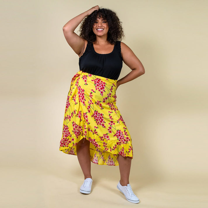 TAMSY Floral Printed Women's Wrap Skirt - Yellow 6252743 2