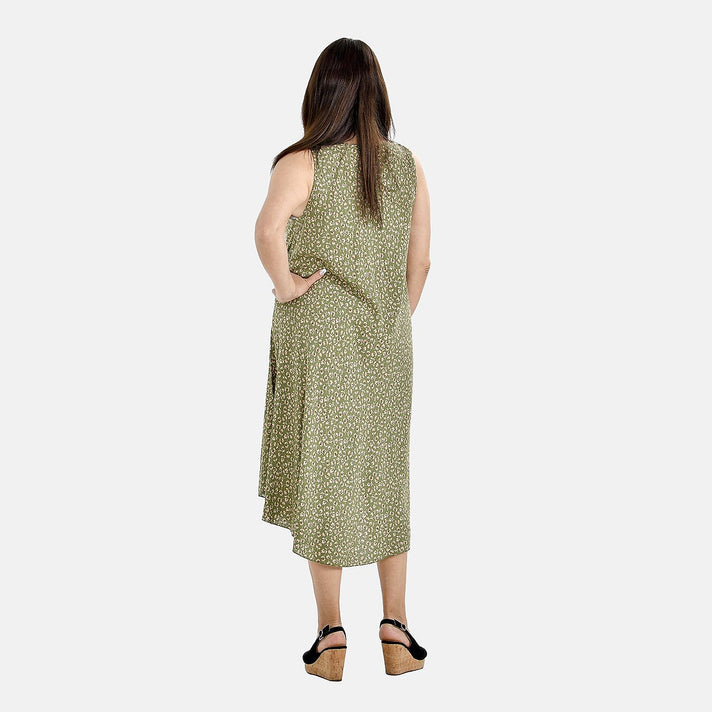 TAMSY Flowy Umbrella Midi Dress - White and Green 7368692 2