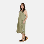 TAMSY Floral Print Midi Umbrella Dress (One Size 8-18) - Sage Green