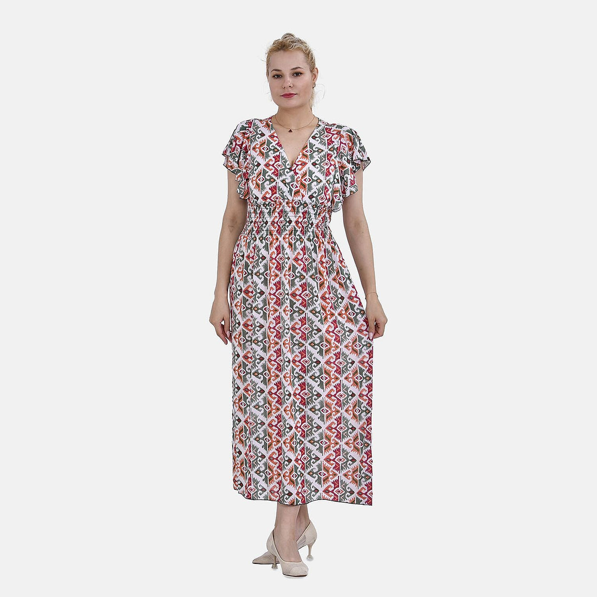 TAMSY Flutter Sleeve Smocked Midi Dress 7692901 0